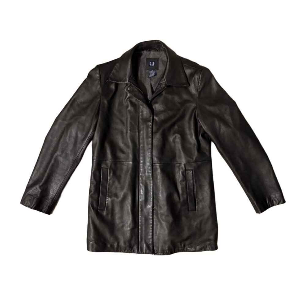 Gap Vintage Y2K Black Leather Zip Jacket